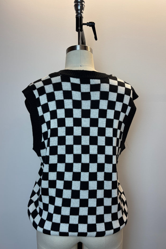 Checkerboard Black & White Knit Vest image 2