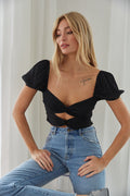 black twist front crop top - keyhole puff sleeve crop top - cute summer top