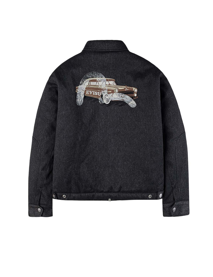 Classic 50s Car and Seagull Print Relax Fit Work Jacket