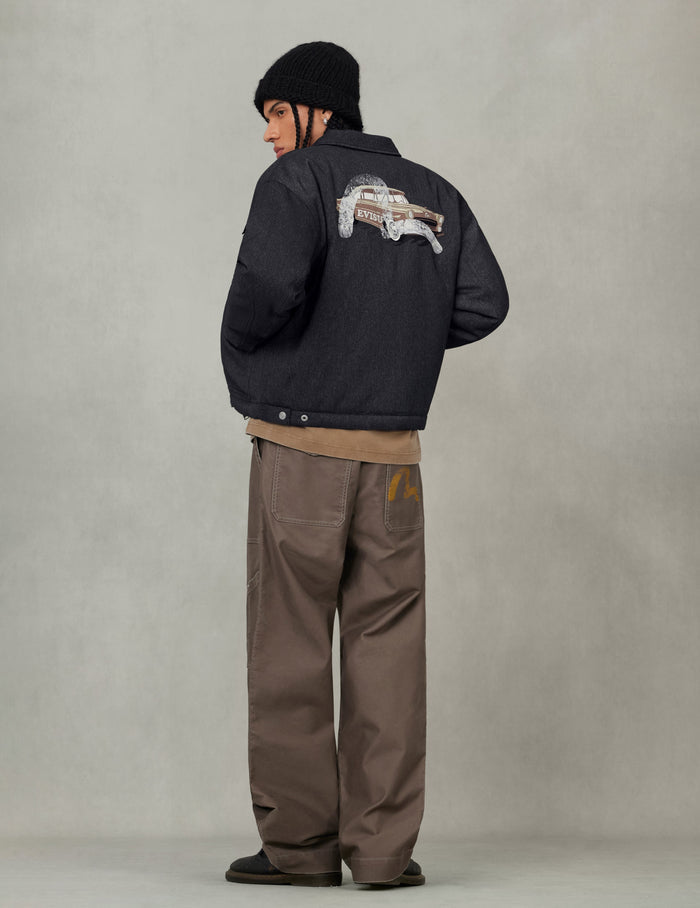 Classic 50s Car and Seagull Print Relax Fit Work Jacket