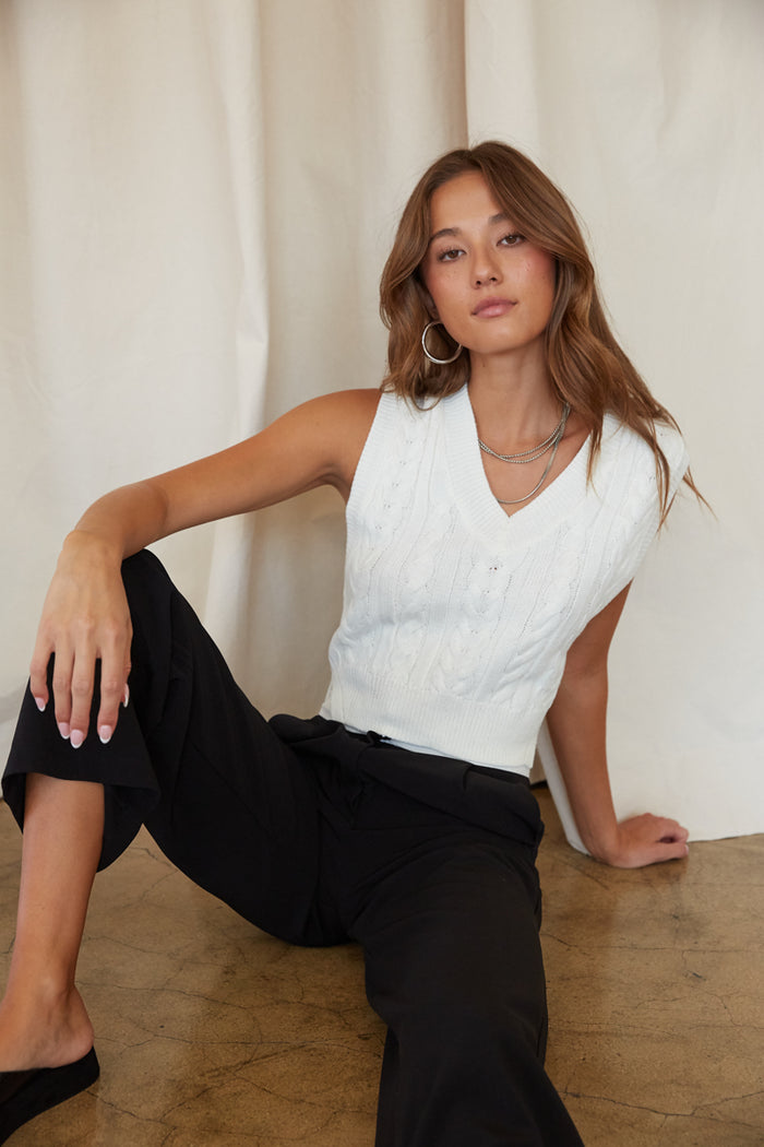 white cropped knit sweater top - perfect fro school or work - trendy and chic style