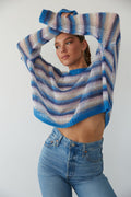 front view | blue and purple striped light weight knit cropped sweater