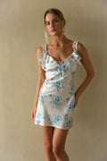 front view | white floral ruffle mini dress |  summer dress