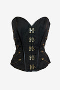 Corset Story Black Leather Paisley Print Corset with Chain and Locks