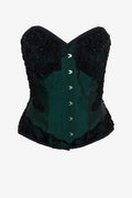 Corset Story Green Emerald Beaded Embroidery and Black Lace Corse