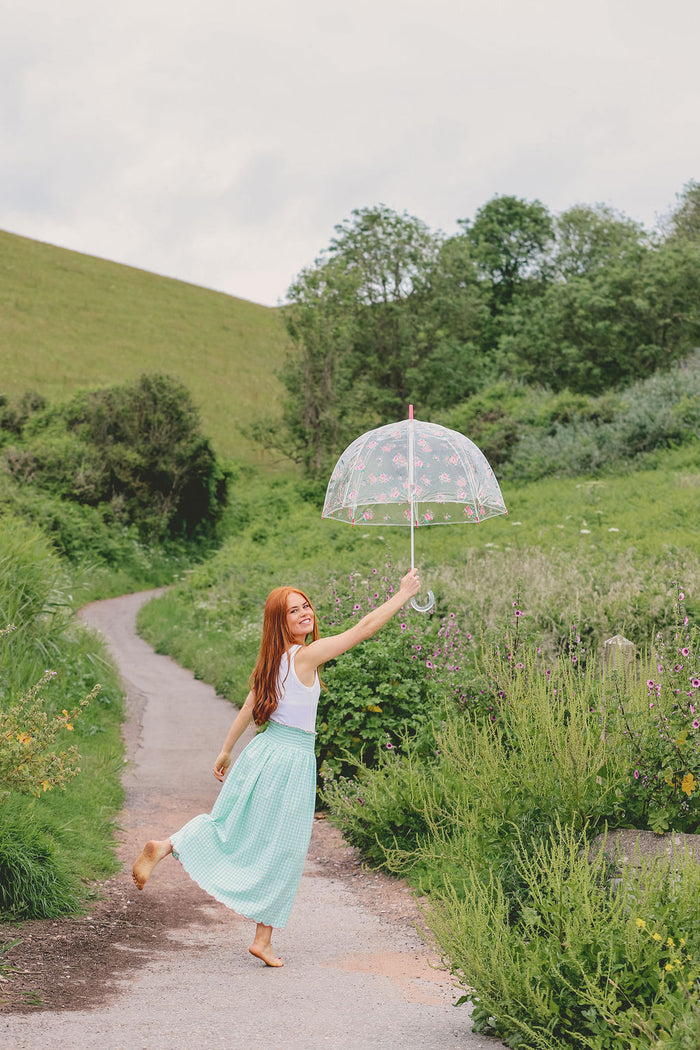 Cotton Gingham Skirt With Wide Elasticated Waist and Scalloped Hemline | Apple Green