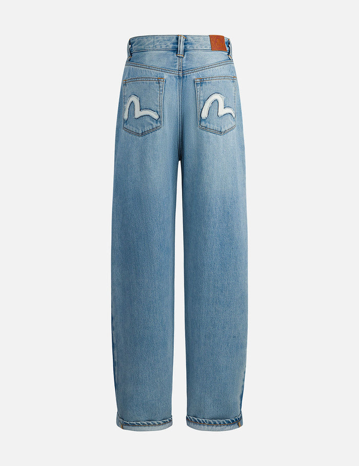 Crackle Wash Distressed Seagull Balloon Fit Jeans