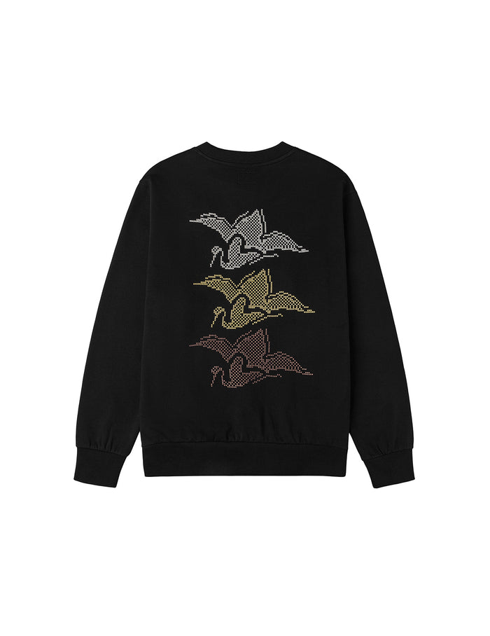 Crane and Seagull Embroidery Relax Fit Sweatshirt