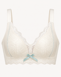 Cream Lace Push Up Wireless Bra for Women – Deep V Comfort Bra – Soft Support – Shein Style Elegant Lingerie