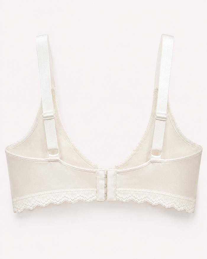 Cream Lace Push Up Wireless Bra for Women – Deep V Comfort Bra – Soft Support – Shein Style Elegant Lingerie