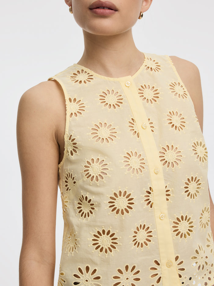 Crew-Neck Buttoned Tank with Eyelets