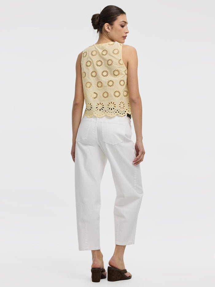 Crew-Neck Buttoned Tank with Eyelets