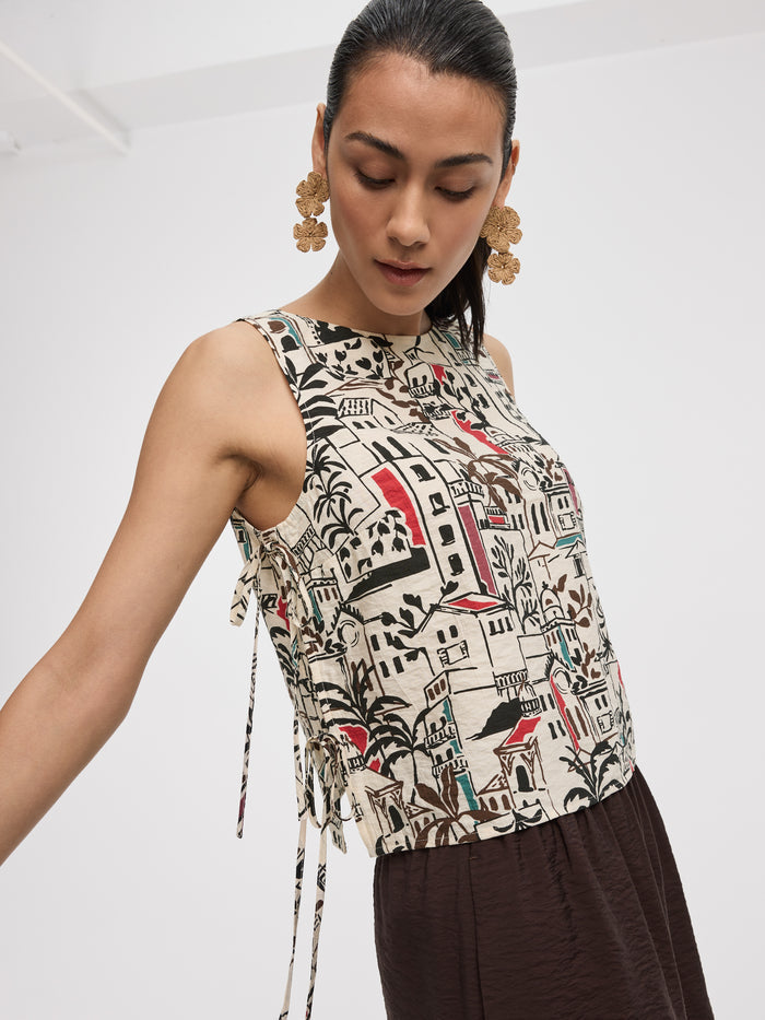 Crew-Neck Top with Self-Tie Sides