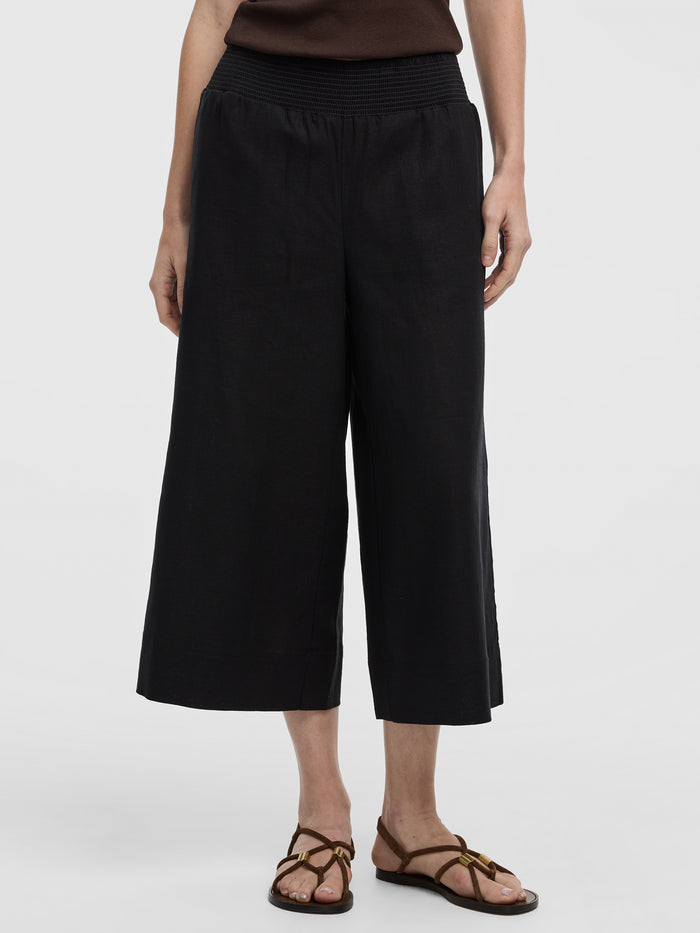Cropped Wide-Leg Linen-Blend Pant