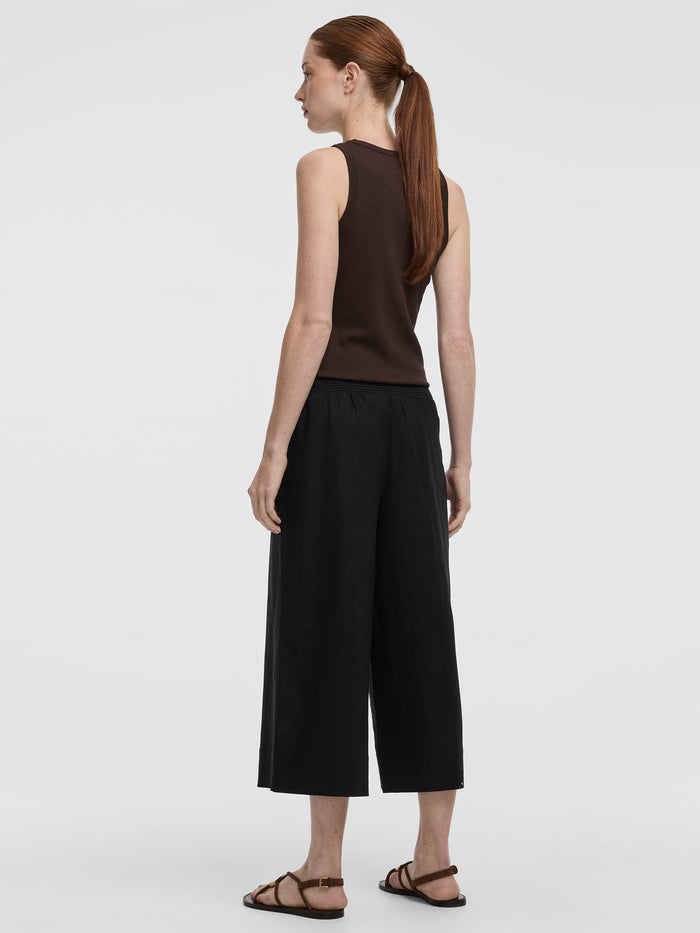Cropped Wide-Leg Linen-Blend Pant
