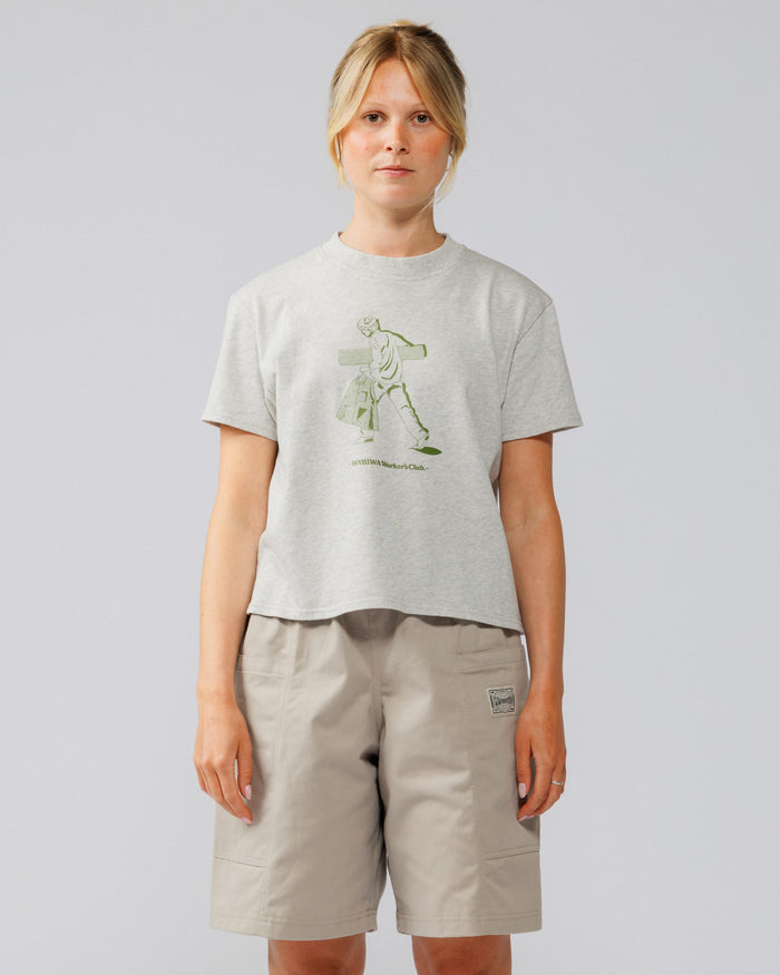Cropped Workers Stride T-Shirt - Marl Grey