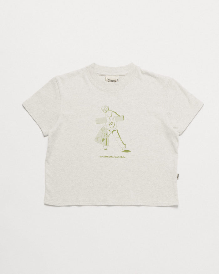 Cropped Workers Stride T-Shirt - Marl Grey