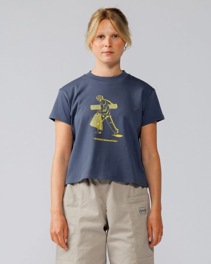 Cropped Workers Stride T-Shirt - Washed Blue