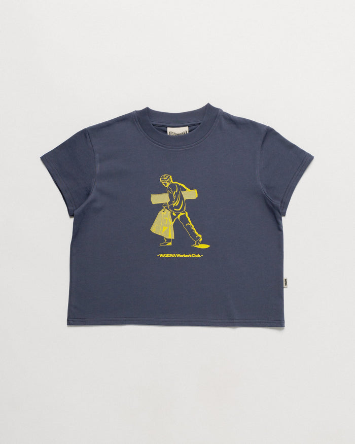 Cropped Workers Stride T-Shirt - Washed Blue