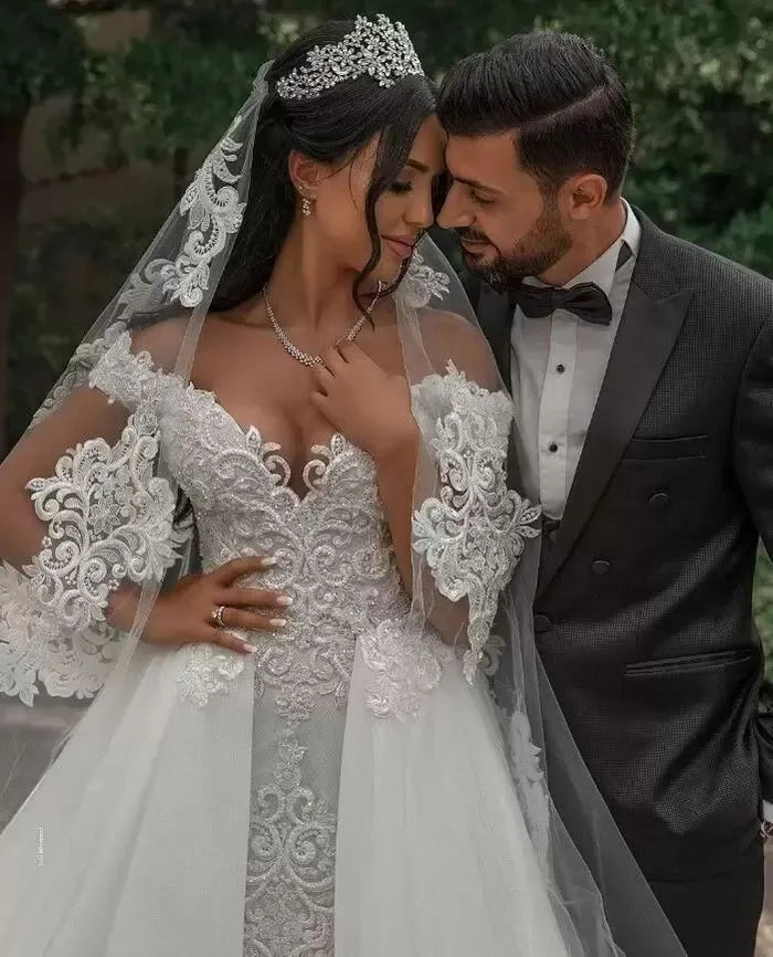 Crystal Beaded Elegant Wedding Gown - Envious Designs