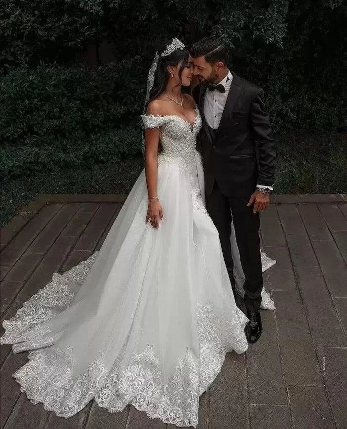 Crystal Beaded Elegant Wedding Gown - Envious Designs