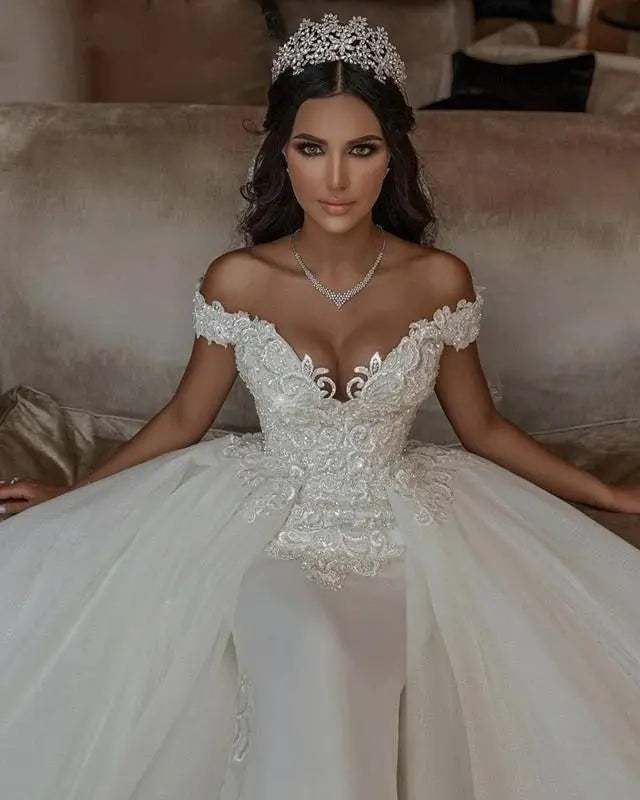 Crystal Beaded Elegant Wedding Gown - Envious Designs