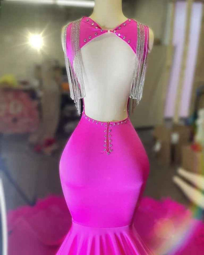 Crystal beading Fuchsia Mermaid Prom Dress