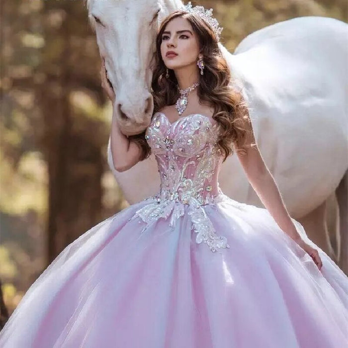 Crystal Light Purple Princess Sweetheart Quinceanera Dress - Envious Designs