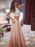 Custom Made 2 Pieces Champagne Long Prom Dresses, 2 Pieces Formal Dresses