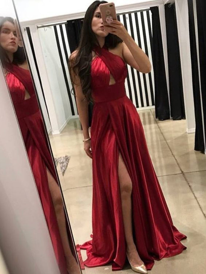 Custom Made A Line Dark Red/Green Prom Dresses, Dark Red/Green Formal Dresses, Evening Dresses, Graduation Dresses