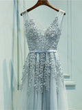 Custom Made A Line Gray/Navy Blue/Burgundy Lace Prom Dresses, Bridesmaid Dresses, Lace Graduation Dresses