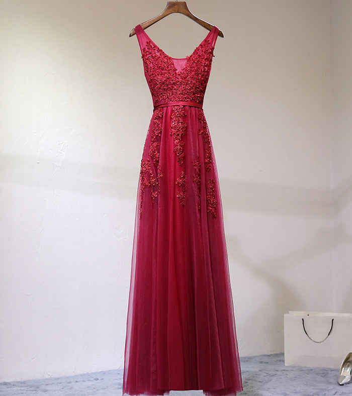 Custom Made A Line Gray/Navy Blue/Burgundy Lace Prom Dresses, Bridesmaid Dresses, Lace Graduation Dresses