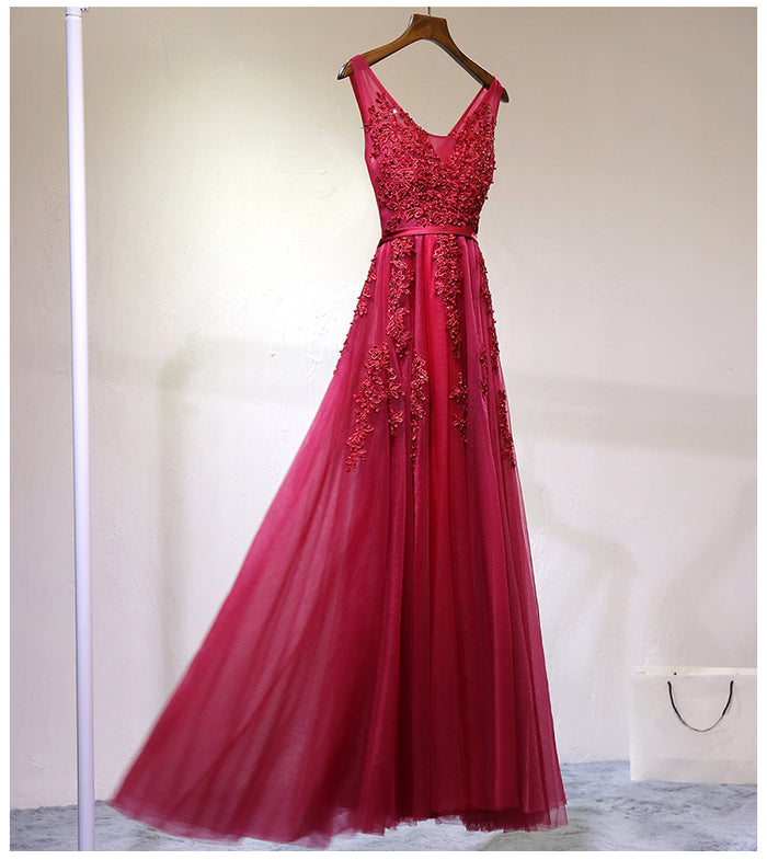 Custom Made A Line Gray/Navy Blue/Burgundy Lace Prom Dresses, Bridesmaid Dresses, Lace Graduation Dresses