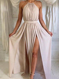 Custom Made A Line High Neck Backless Long Prom Dress, Long Formal Dress, Bridesmaid Dress