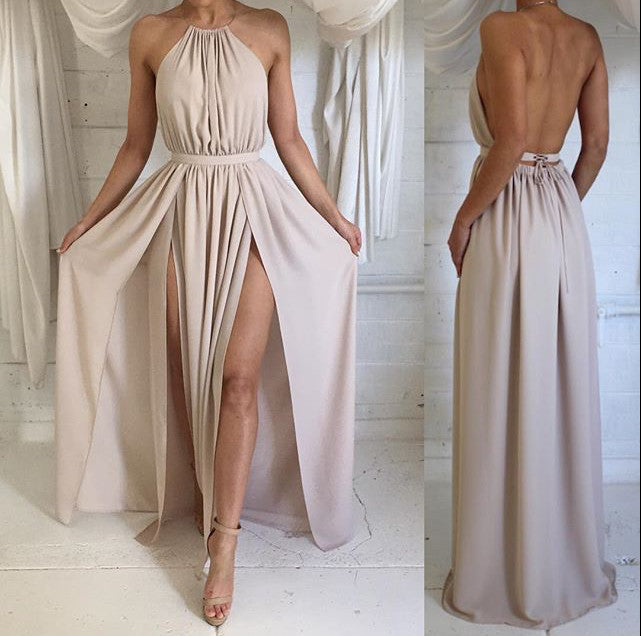 Custom Made A Line High Neck Backless Long Prom Dress, Long Formal Dress, Bridesmaid Dress