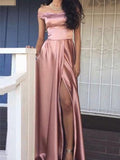 Custom Made A Line Off Shoulder Prom Dress with Slit, Off Shoulder Formal Dresses, Graduation Dresses
