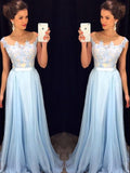 Custom Made A Line Round Neck Light Blue Prom Dress, Long Formal Dress