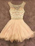 Custom Made A Line Round Neck Short Champagne Prom Dresses, Short Homecoming Dress, Graduation Dresses