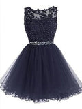 Custom Made A Line Round Neck Short Navy Blue Prom Dresses, Short Navy Blue Homecoming Dresses, Formal Dresses