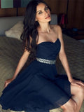 Custom Made A Line Short Navy Blue Prom Dresses, Navy Blue Formal Dresses, Short Graduation Dresses