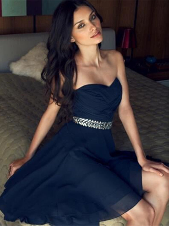 Custom Made A Line Short Navy Blue Prom Dresses, Navy Blue Formal Dresses, Short Graduation Dresses