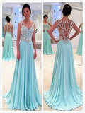 Custom Made A Line Sweetheart Neck Long Blue Prom Dress, Formal Dress