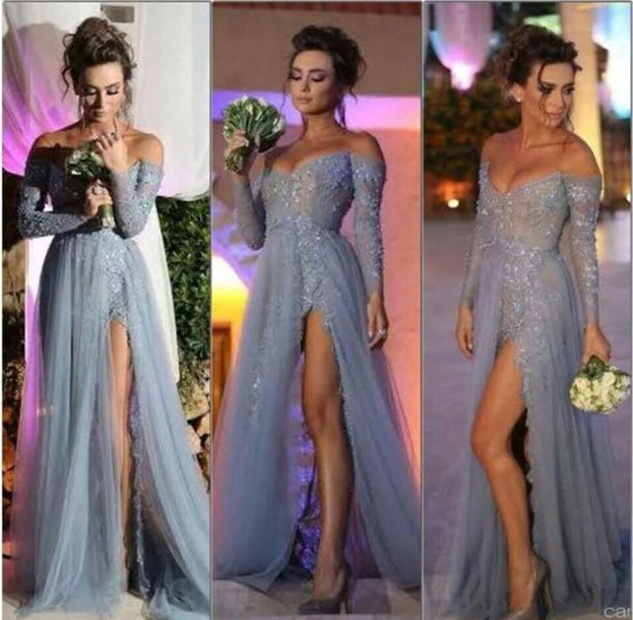 Custom Made A Line Sweetheart Neck Long Sleeves Prom Dresses, Long Formal Dresses