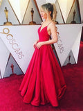 Custom Made A Line V Neck Red Prom Dresses, V Neck Red Formal Dresses, Red Evening Dresses
