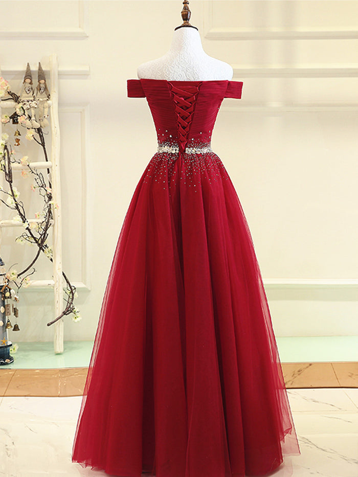 Custom Made Burgundy Off Shoulder Prom Dress, Burgundy Formal Dress, Off Shoulder Evening Dress