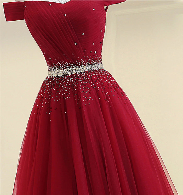 Custom Made Burgundy Off Shoulder Prom Dress, Burgundy Formal Dress, Off Shoulder Evening Dress