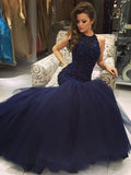 Custom Made Dark Navy Blue Mermaid Prom Dresses, Navy Blue Formal Dresses