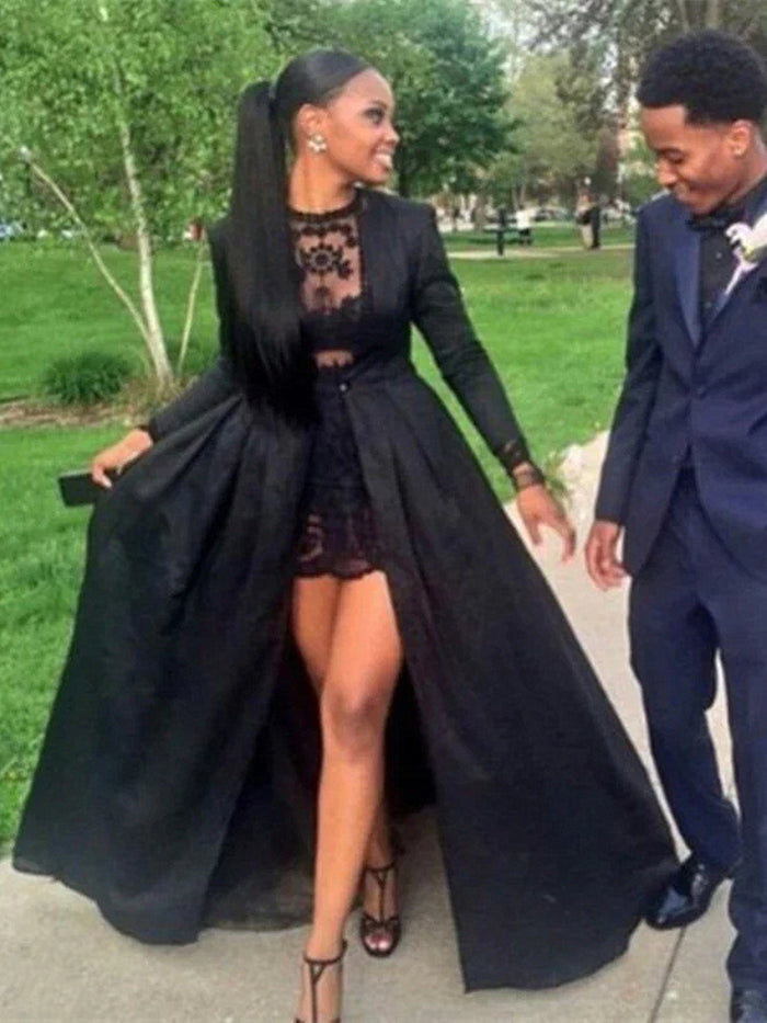 Custom Made Long Sleeves Black Lace Prom Dresses, Black Lace Party Dresses, Black Lace Formal Dresses