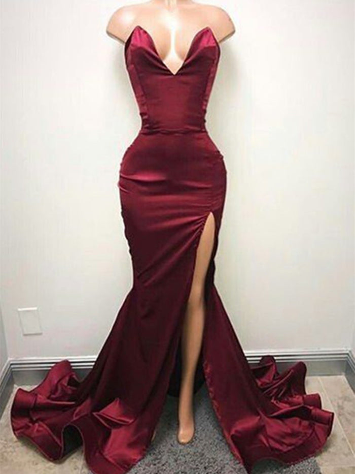 Custom Made Mermaid Maroon Prom Dresses, Mermaid Formal Dresses, Burgundy Graduation Dresses