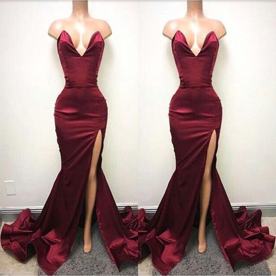 Custom Made Mermaid Maroon Prom Dresses, Mermaid Formal Dresses, Burgundy Graduation Dresses
